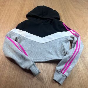 Baby Phat Cropped Hoodie Women’s Small Gray Black Pink Fleece Lined